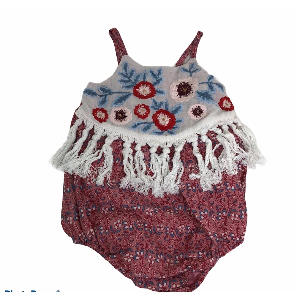 Mimi & Maggie Floral Print Tank Bubble Romper With Fringe Size 12 Months NEW